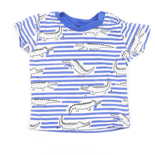 Primark Boys Blue Striped 100% Cotton Basic T-Shirt Size 3-6 Months Round Neck  - Crocodile