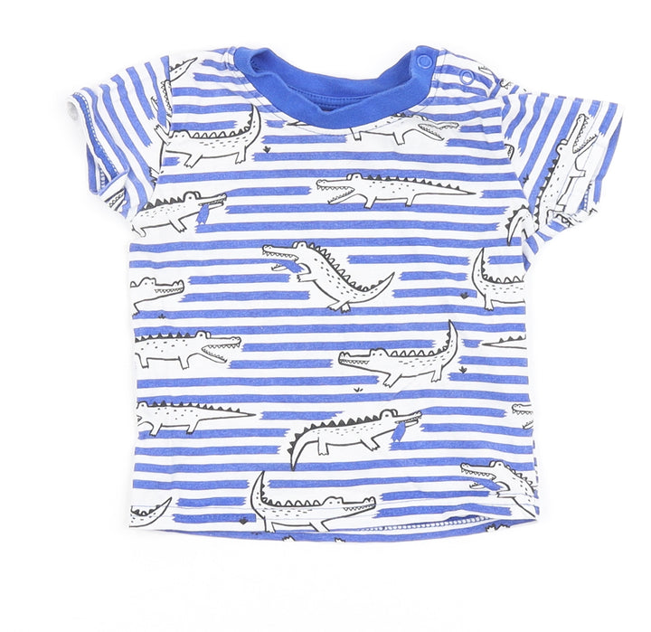 Primark Boys Blue Striped 100% Cotton Basic T-Shirt Size 3-6 Months Round Neck  - Crocodile