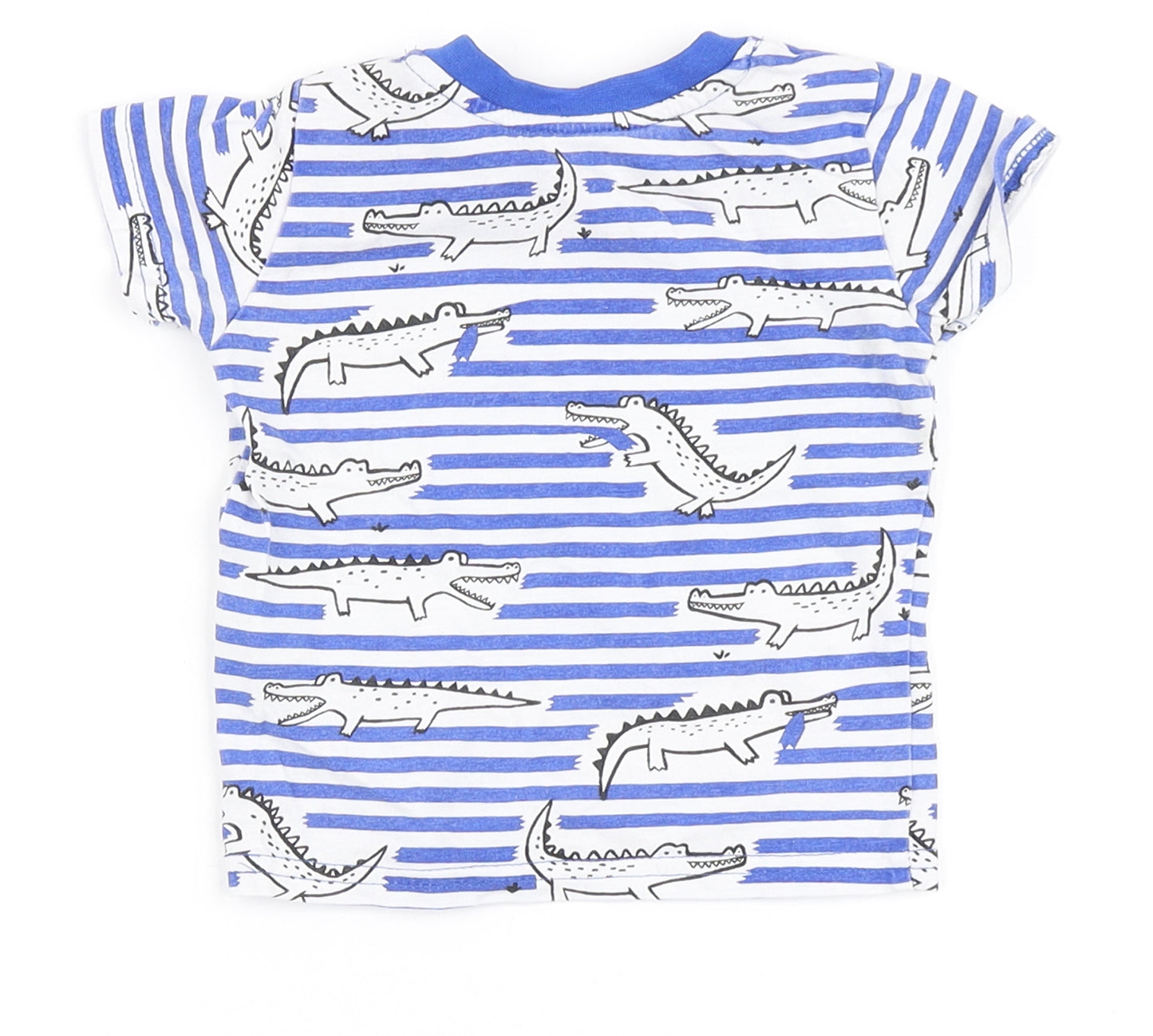 Primark Boys Blue Striped 100% Cotton Basic T-Shirt Size 3-6 Months Round Neck  - Crocodile