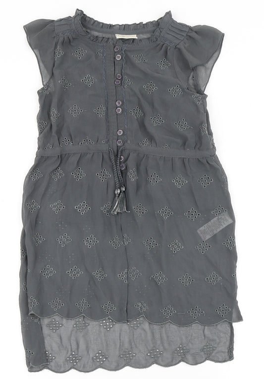 Front view of Next girls’ grey 100% polyester a-line, size 7, years round neck button - built in vest