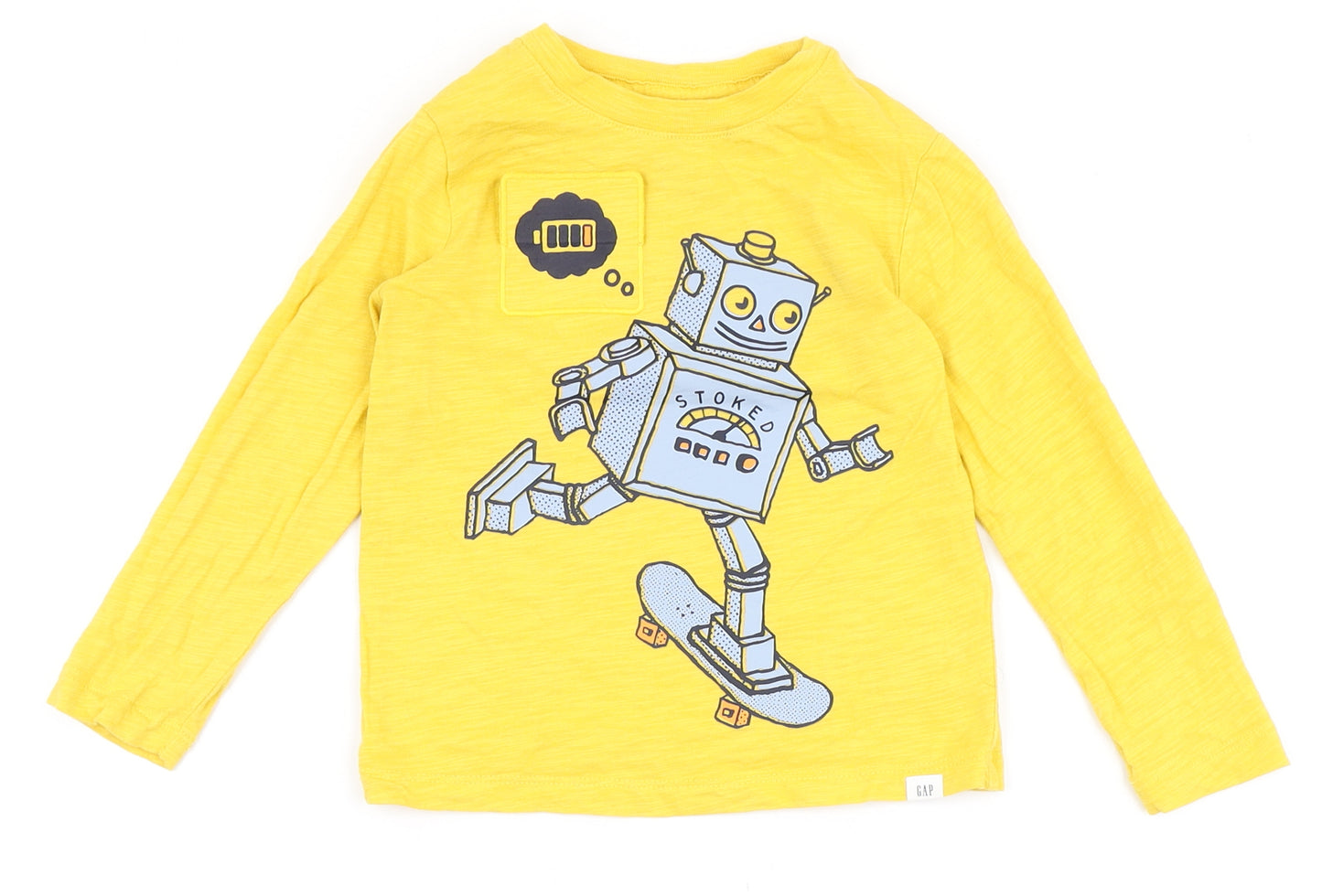 Gap Boys Yellow  100% Cotton Basic T-Shirt Size 4 Years Round Neck  - Robot