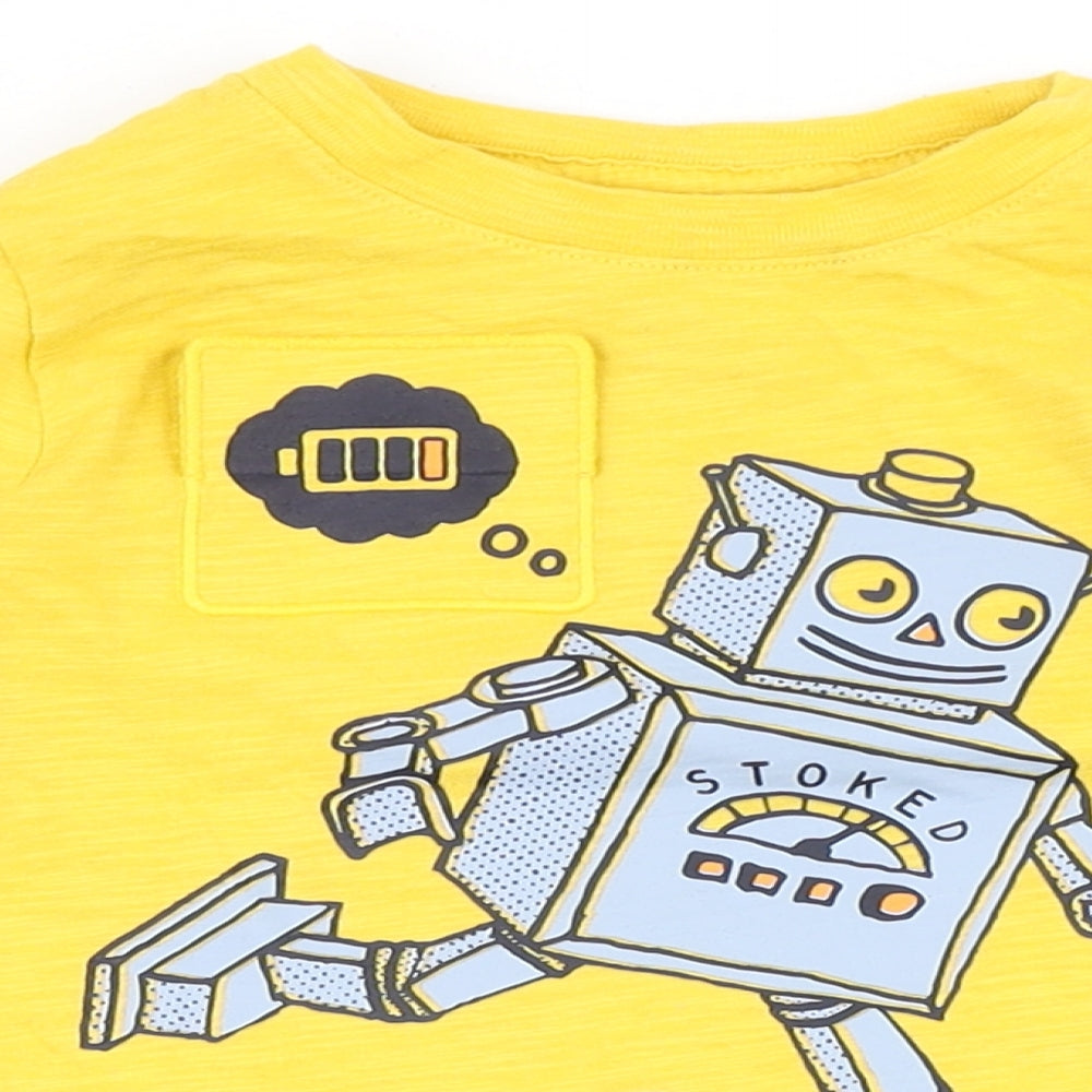 Gap Boys Yellow  100% Cotton Basic T-Shirt Size 4 Years Round Neck  - Robot