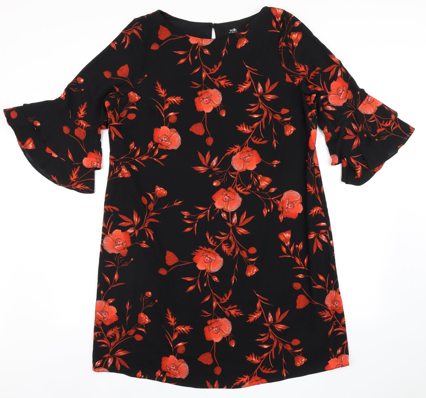 Wallis Womens Black Floral Polyester A-Line  Size 18  Round Neck Button