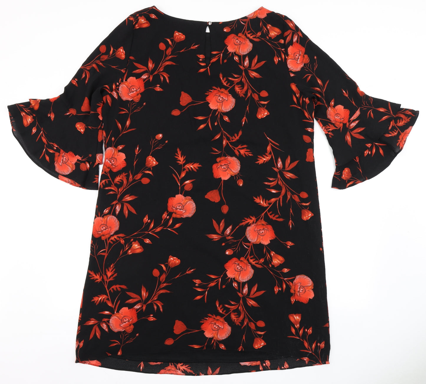 Wallis Womens Black Floral Polyester A-Line  Size 18  Round Neck Button