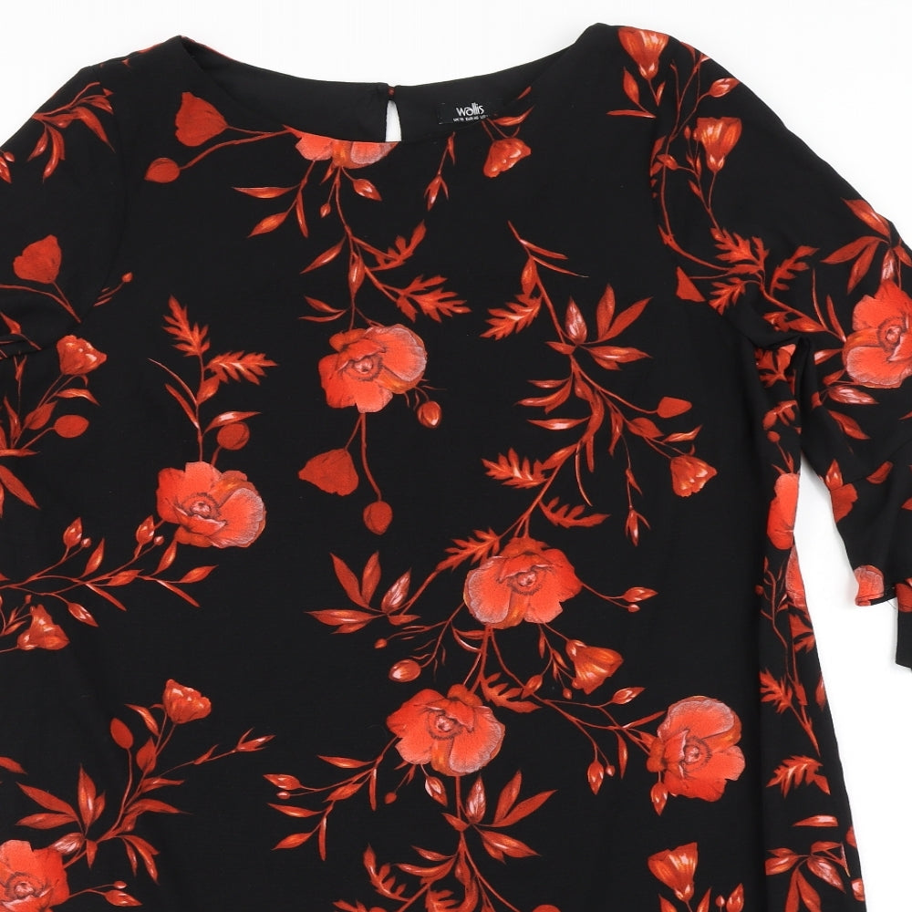 Wallis Womens Black Floral Polyester A-Line  Size 18  Round Neck Button