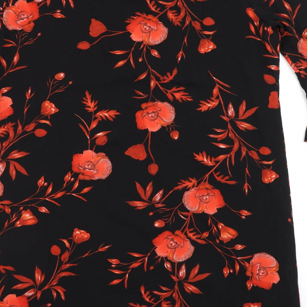 Wallis Womens Black Floral Polyester A-Line  Size 18  Round Neck Button
