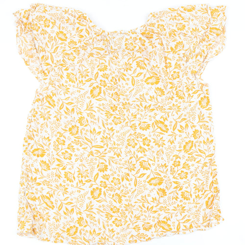 F&F Womens White Floral Viscose Basic Blouse Size 14 V-Neck