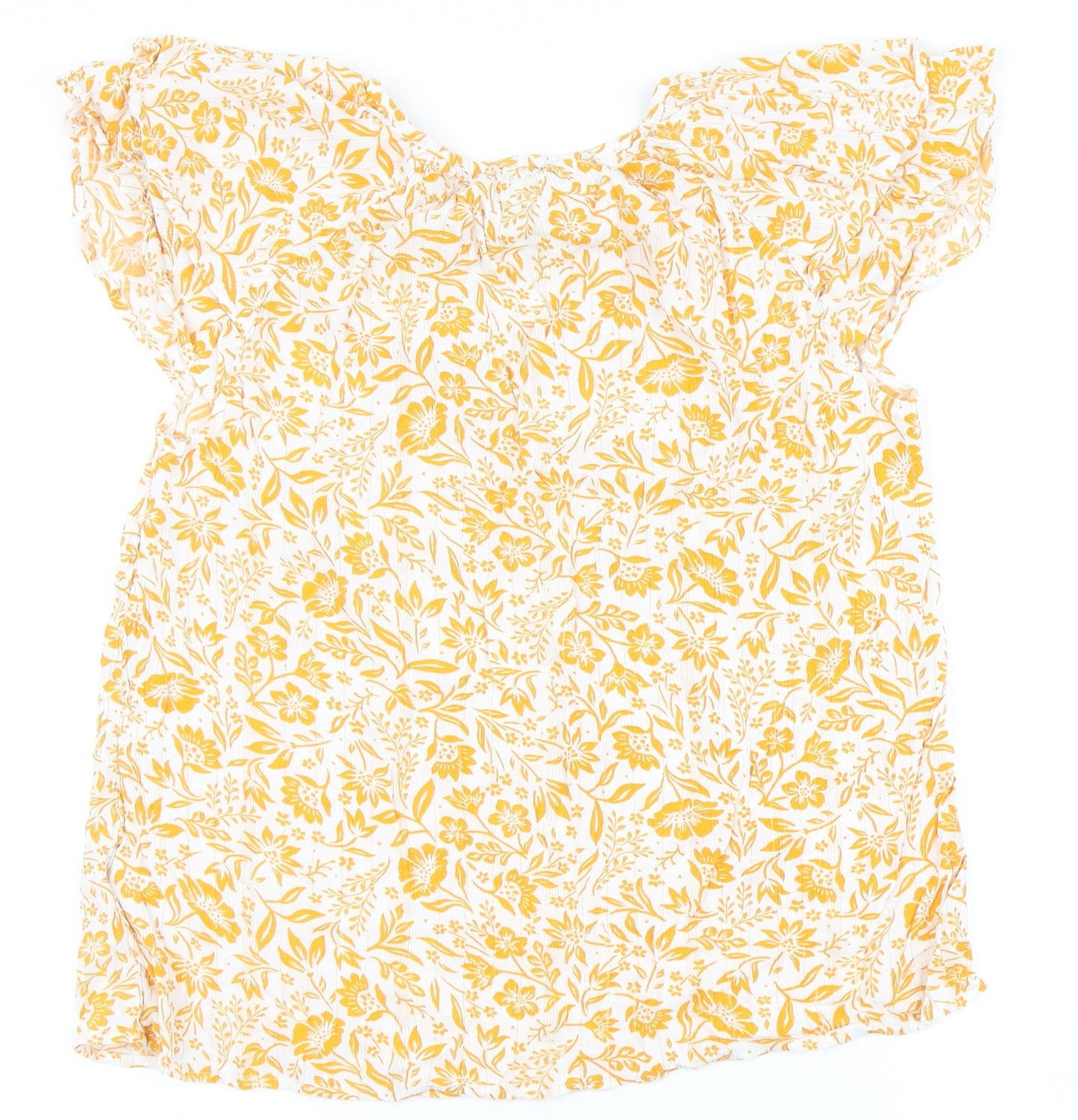 F&F Womens White Floral Viscose Basic Blouse Size 14 V-Neck
