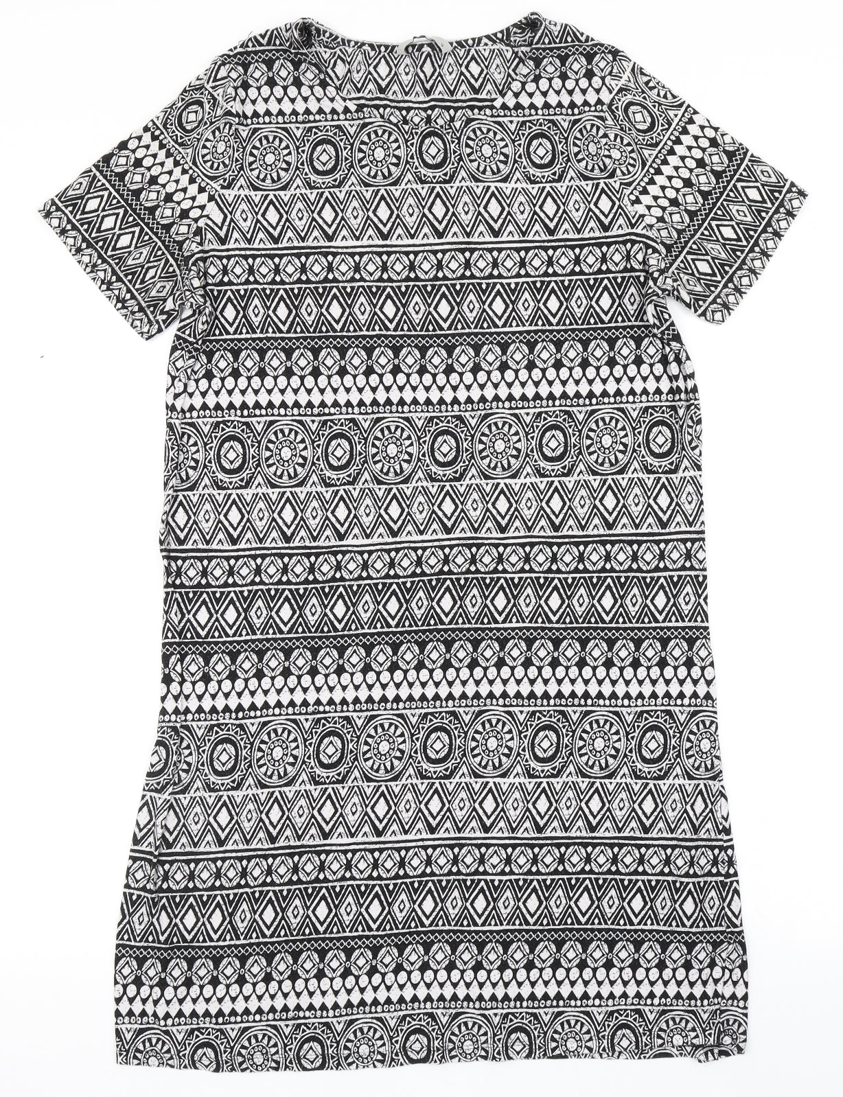 TU Womens Black Geometric Viscose A-Line  Size 16  Round Neck