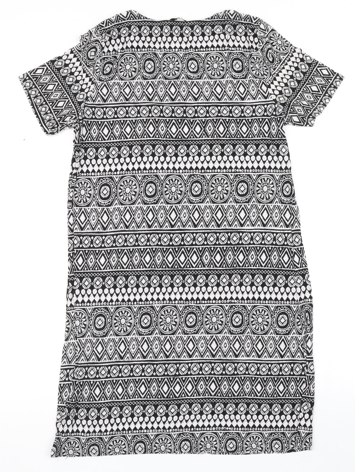 TU Womens Black Geometric Viscose A-Line  Size 16  Round Neck