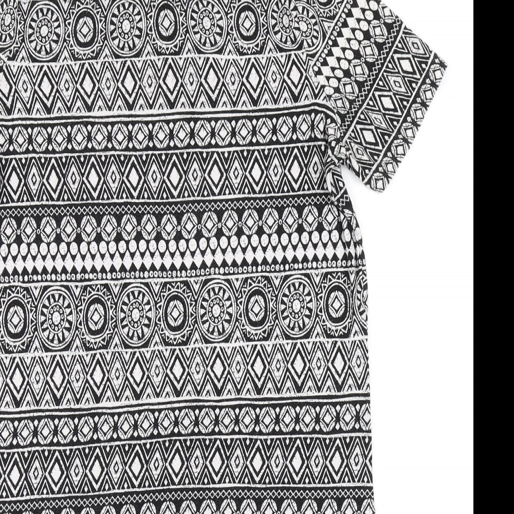 TU Womens Black Geometric Viscose A-Line  Size 16  Round Neck