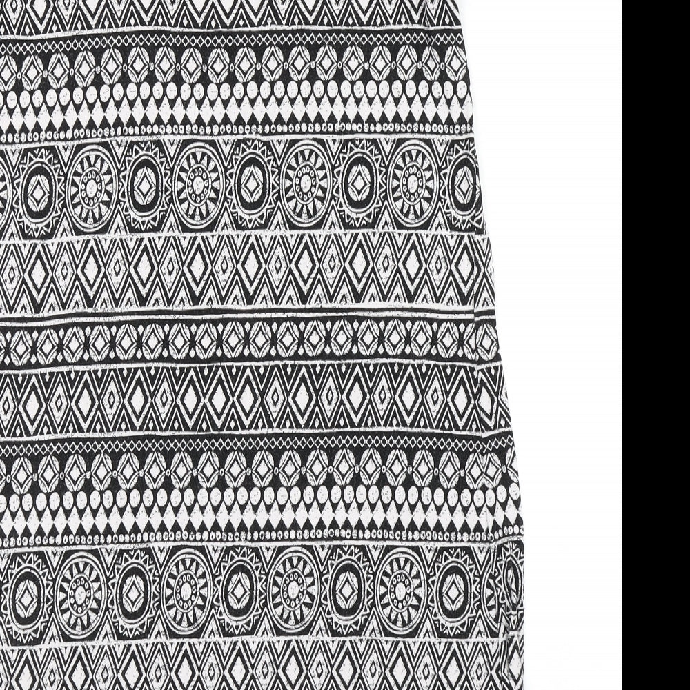 TU Womens Black Geometric Viscose A-Line  Size 16  Round Neck