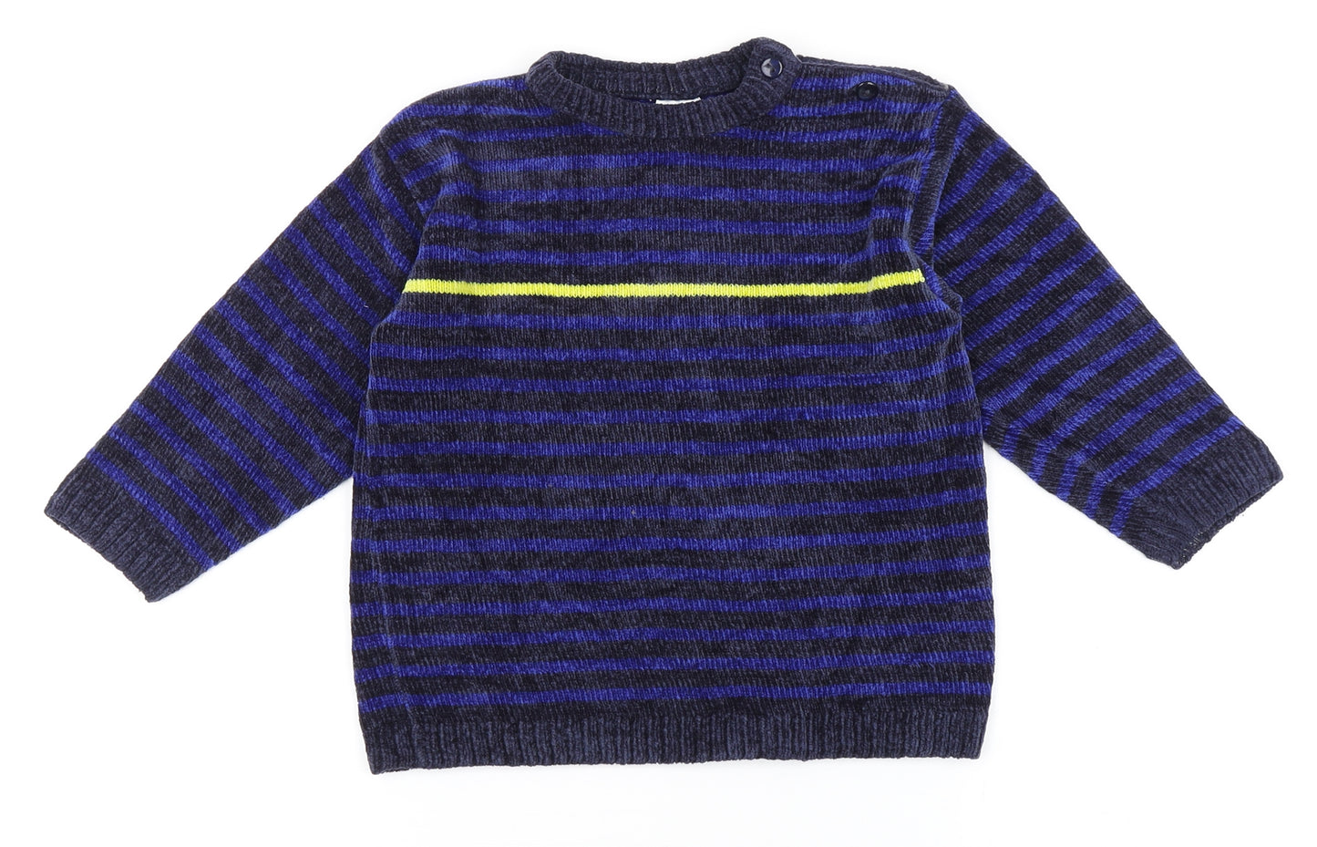 Tesco Boys Blue Round Neck Striped Acrylic Pullover Jumper Size 3-4 Years   - Chenille