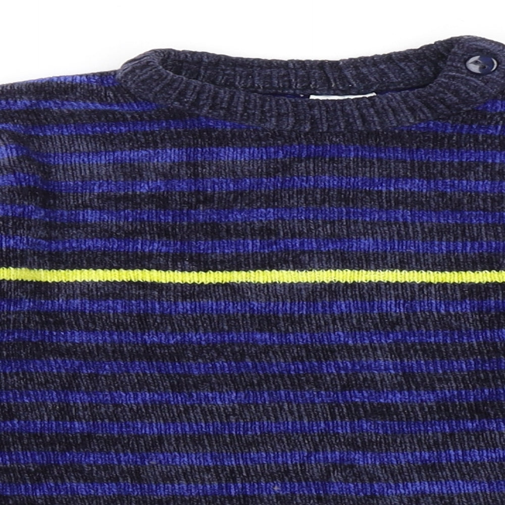 Tesco Boys Blue Round Neck Striped Acrylic Pullover Jumper Size 3-4 Years   - Chenille