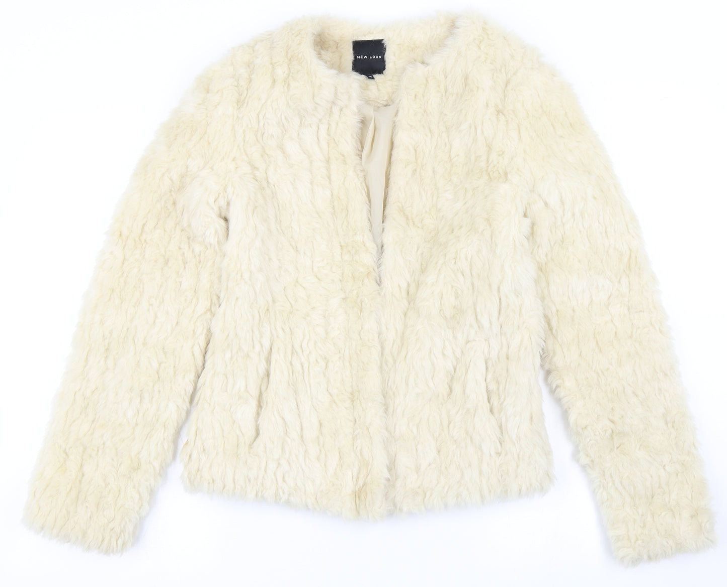New Look Womens Ivory   Jacket  Size 10  Hook & Eye - Faux Fur