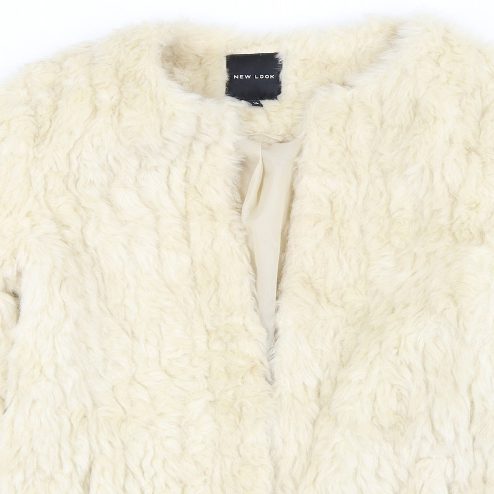 New Look Womens Ivory   Jacket  Size 10  Hook & Eye - Faux Fur