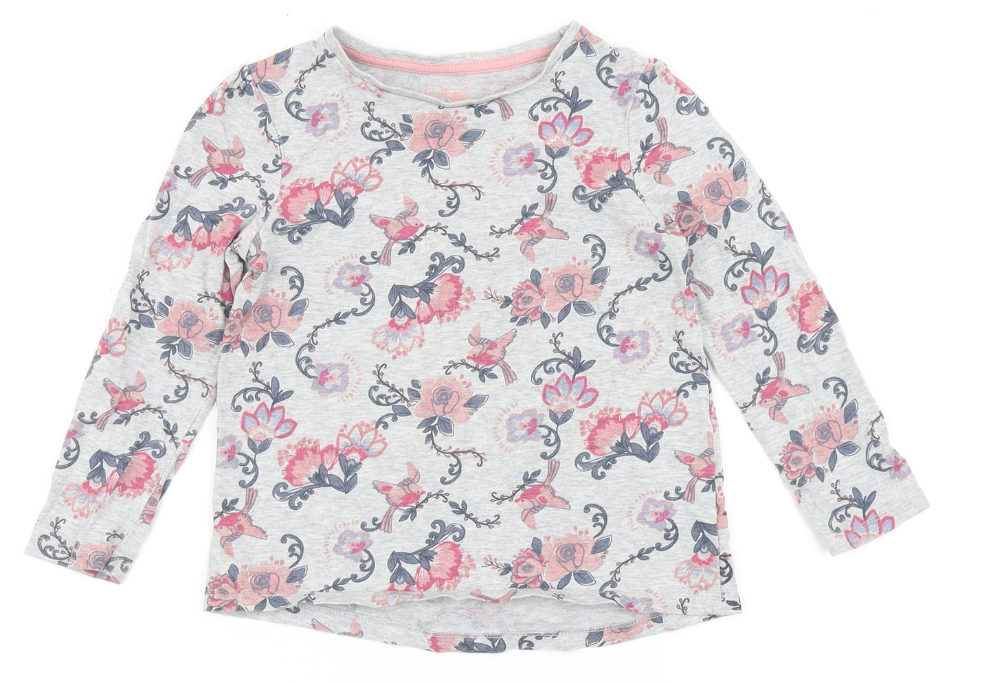 F&F Girls Grey Floral 100% Cotton Basic T-Shirt Size 6-7 Years Round Neck  - Roses