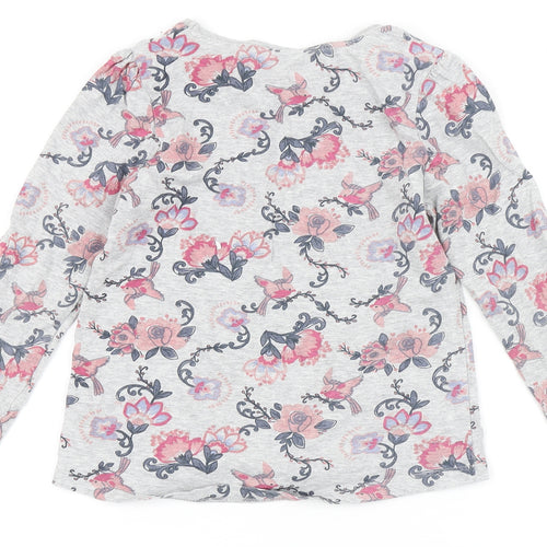 F&F Girls Grey Floral 100% Cotton Basic T-Shirt Size 6-7 Years Round Neck  - Roses