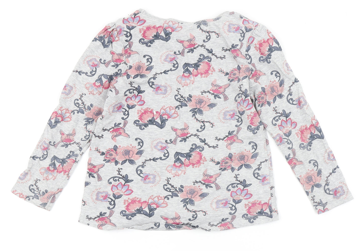 F&F Girls Grey Floral 100% Cotton Basic T-Shirt Size 6-7 Years Round Neck  - Roses