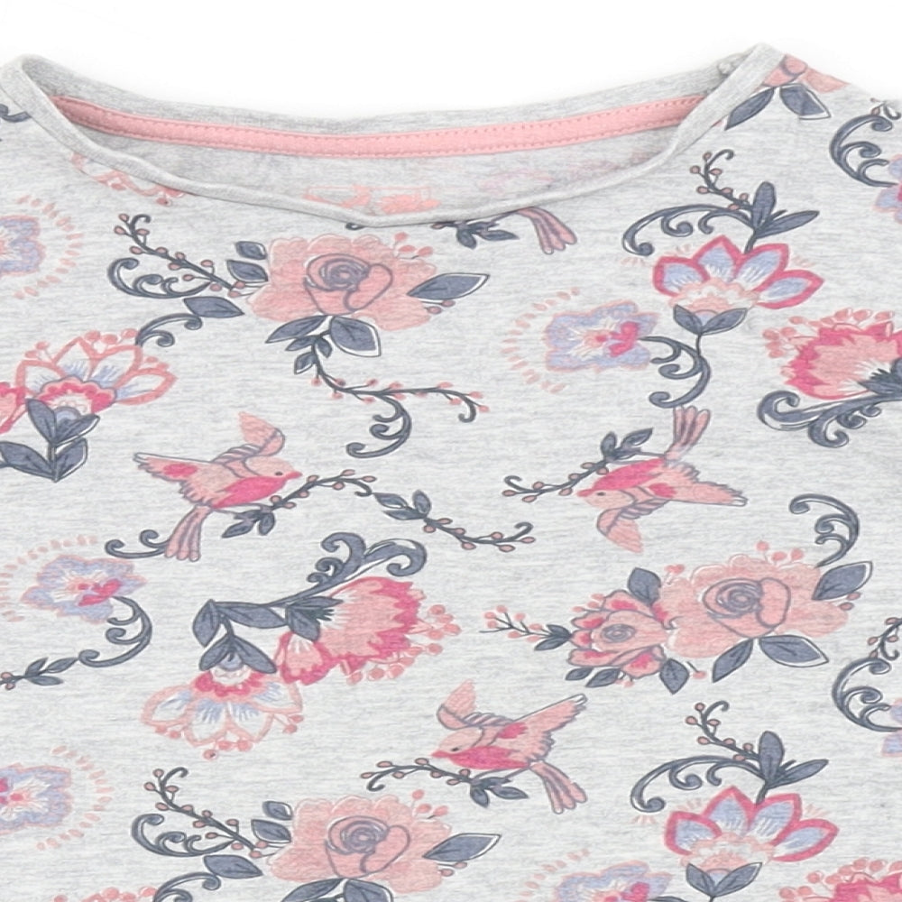 F&F Girls Grey Floral 100% Cotton Basic T-Shirt Size 6-7 Years Round Neck  - Roses
