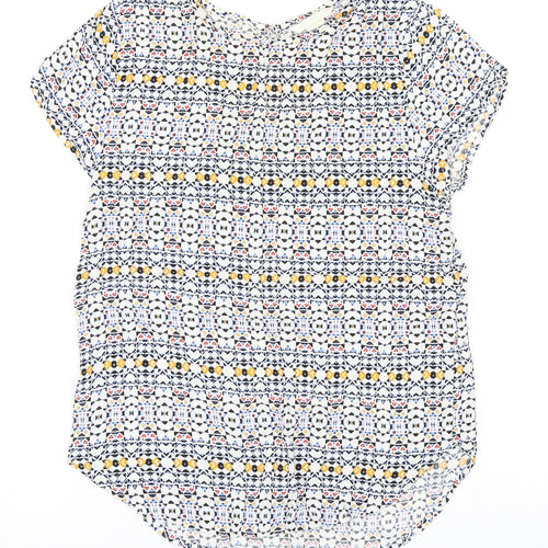 H&M Womens Multicoloured Geometric Viscose Basic Blouse Size 4 Round Neck