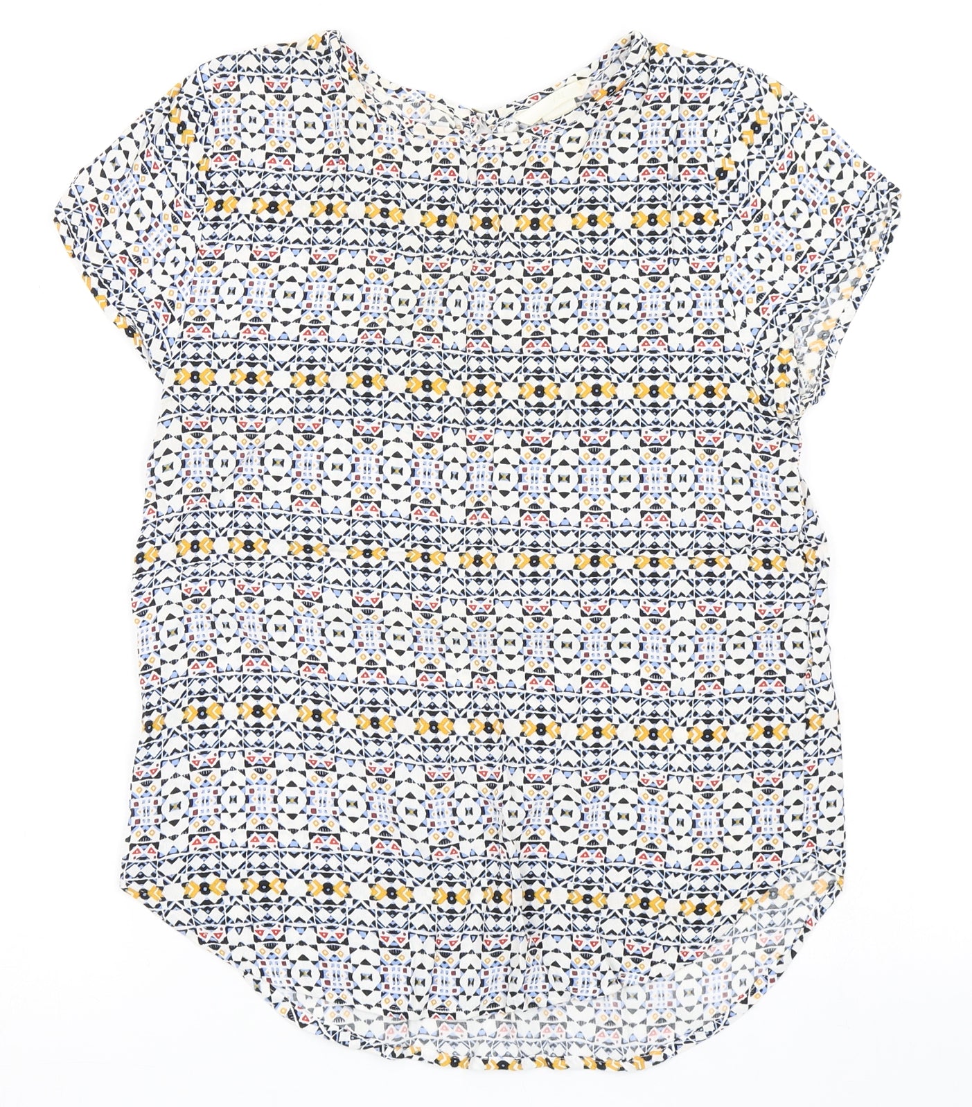 H&M Womens Multicoloured Geometric Viscose Basic Blouse Size 4 Round Neck