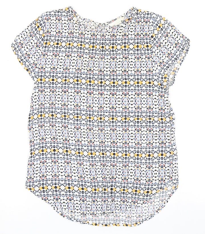 H&M Womens Multicoloured Geometric Viscose Basic Blouse Size 4 Round Neck
