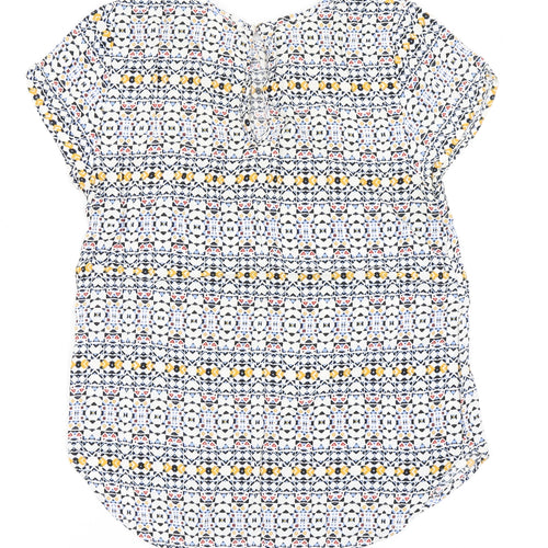H&M Womens Multicoloured Geometric Viscose Basic Blouse Size 4 Round Neck