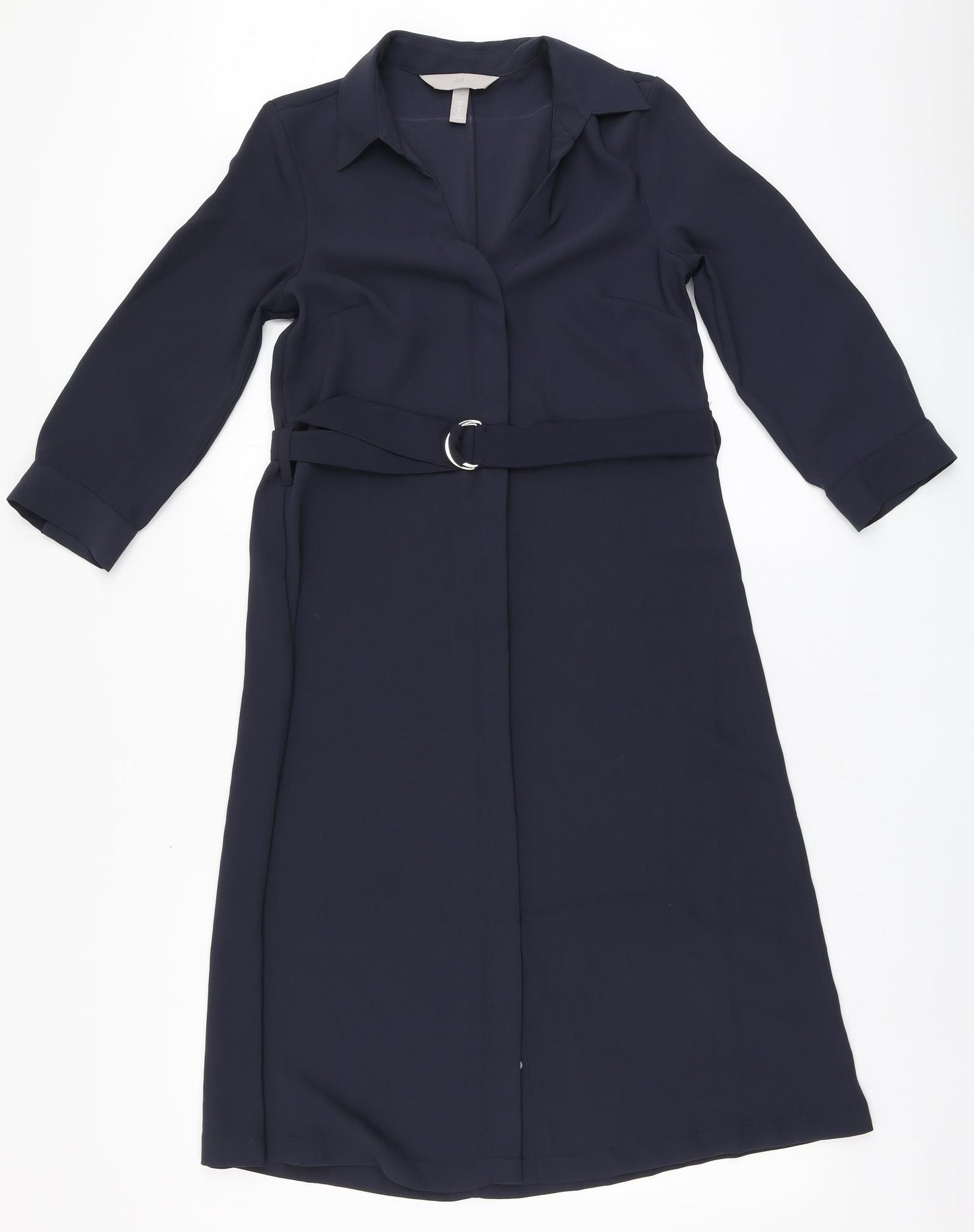 H&M Womens Blue  Polyester Shirt Dress  Size 6  Round Neck Button