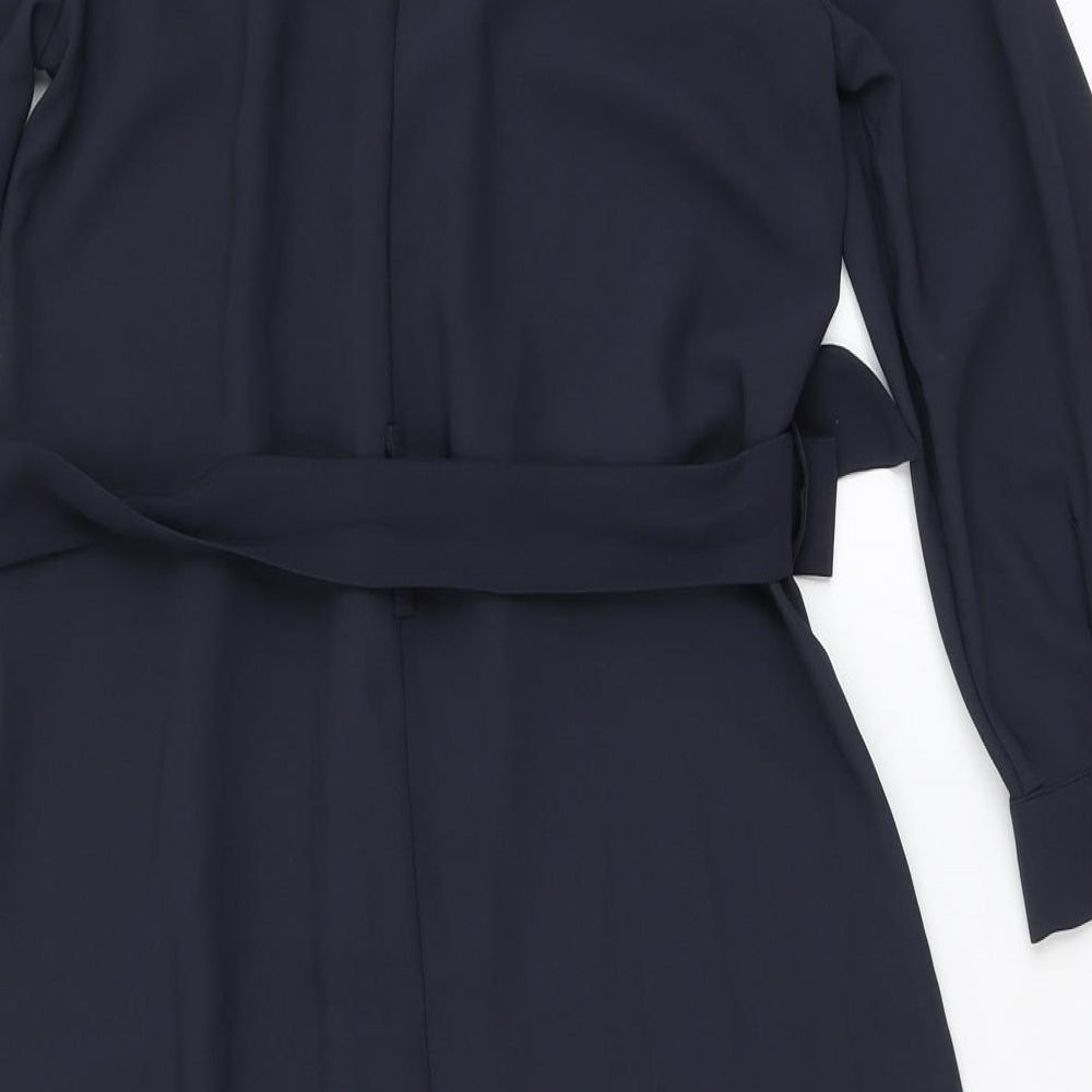 H&M Womens Blue  Polyester Shirt Dress  Size 6  Round Neck Button