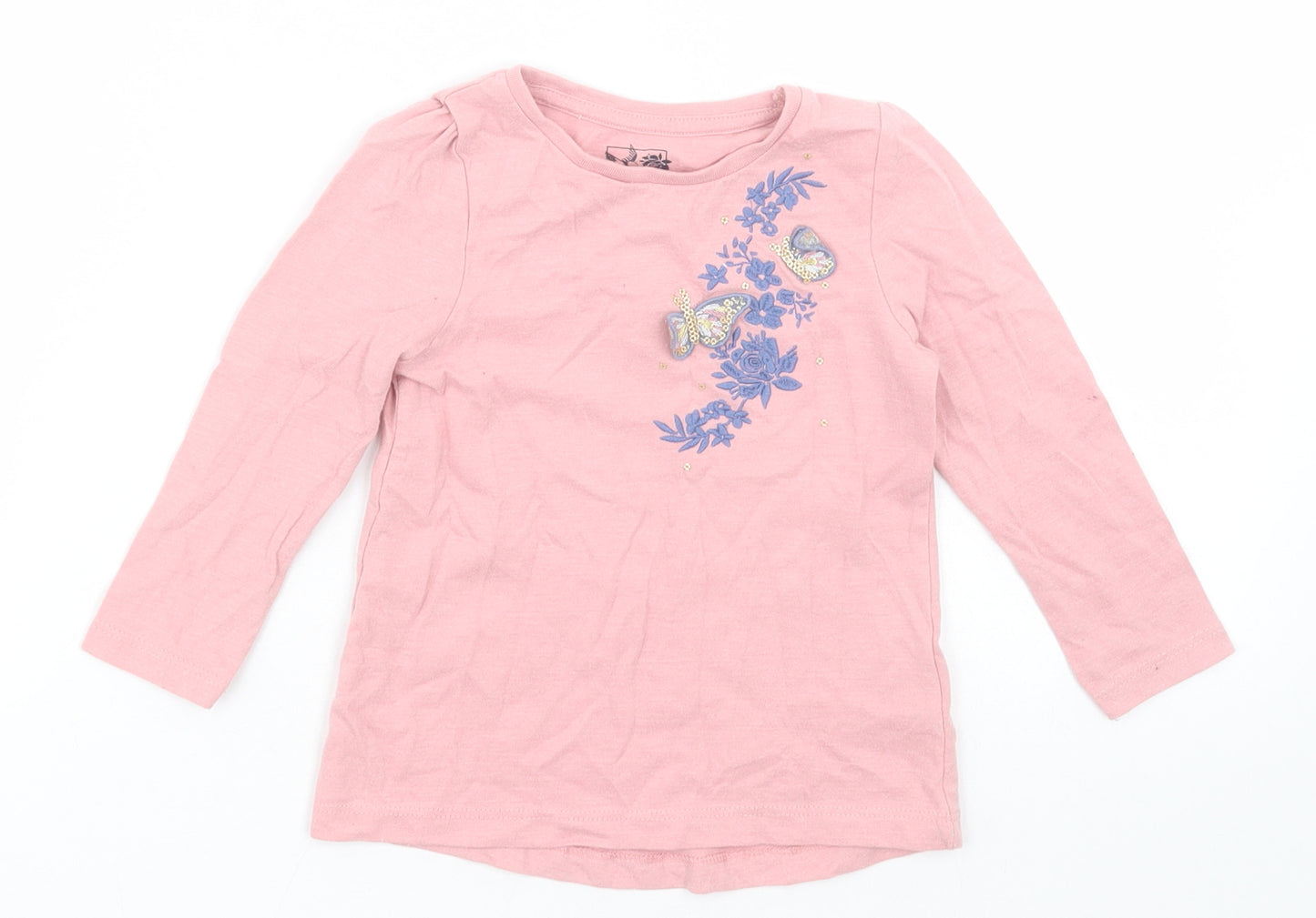 F&F Girls Pink Floral Cotton Basic Casual Size 18-24 Months Crew Neck Pullover
