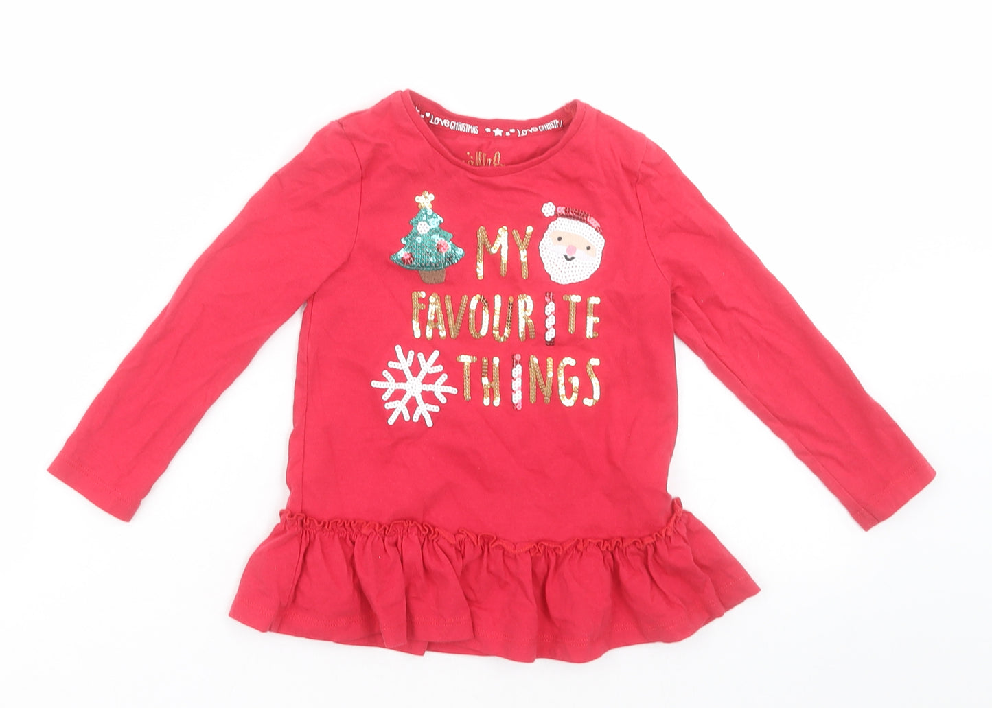 F&F Girls Red  Cotton Basic Casual Size 2-3 Years Crew Neck Pullover - my favourite things christmas