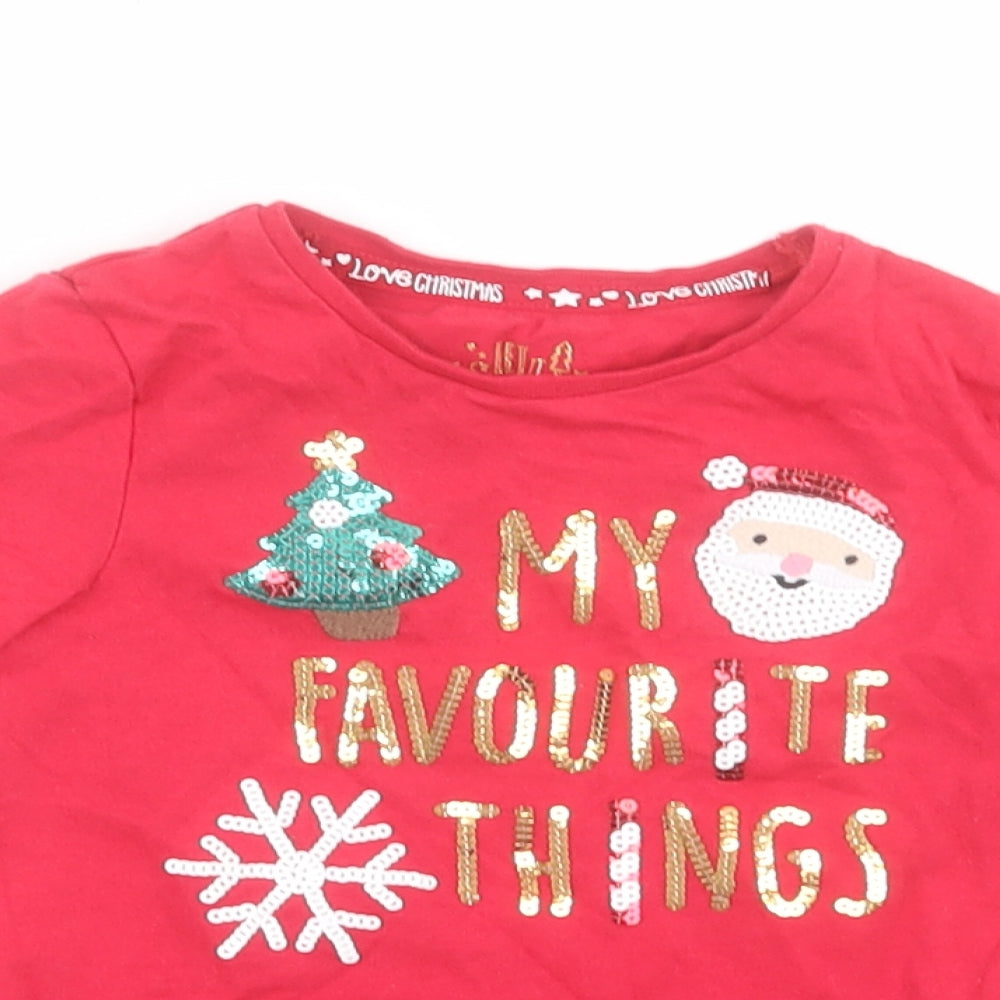 F&F Girls Red  Cotton Basic Casual Size 2-3 Years Crew Neck Pullover - my favourite things christmas