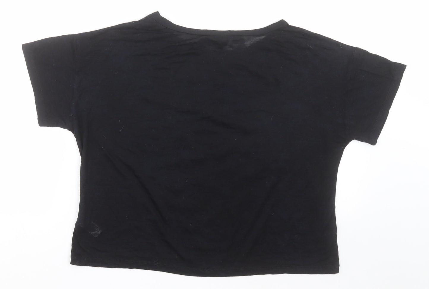 Topshop Womens Black  Polyester Cropped T-Shirt Size 10 Crew Neck