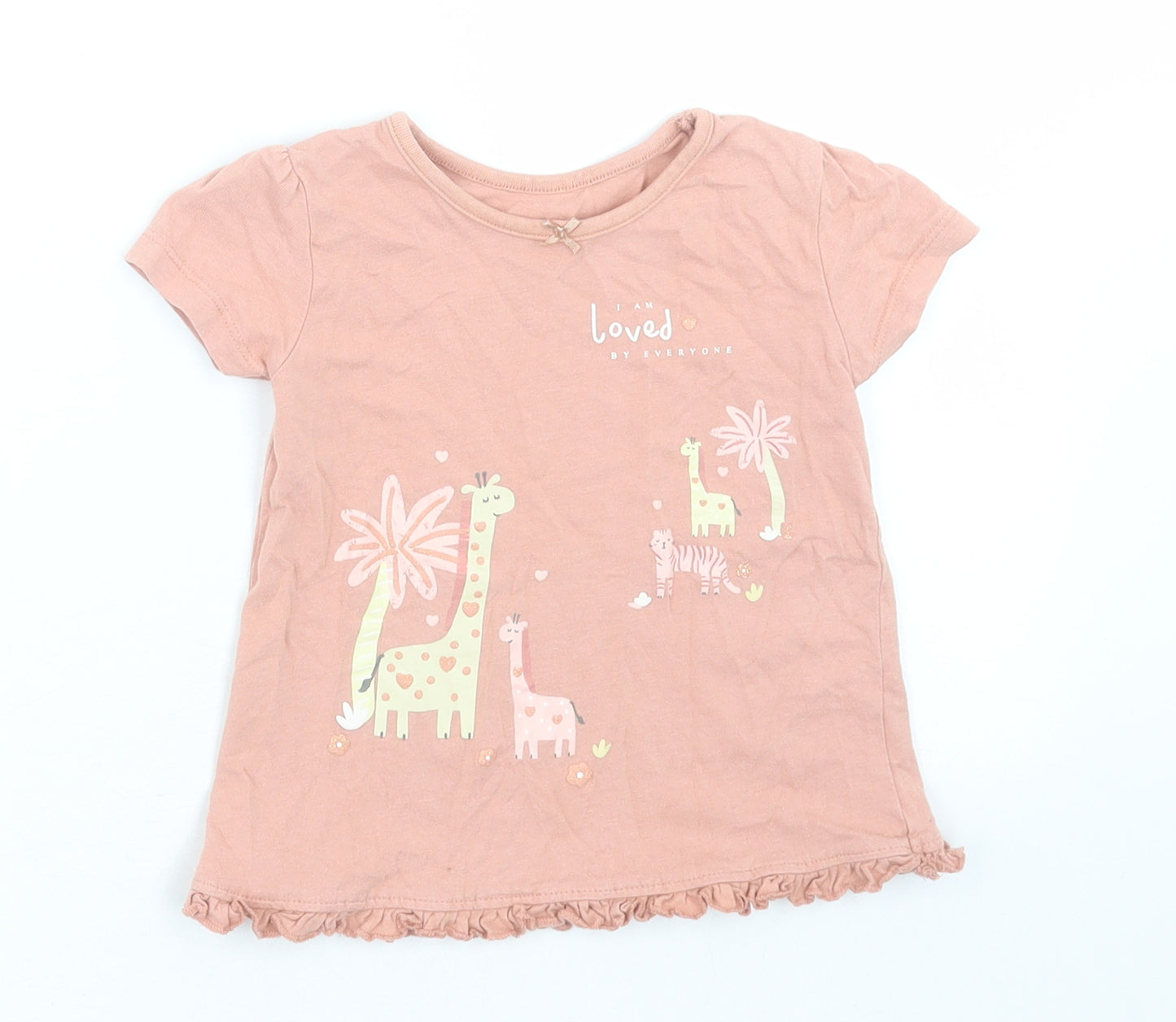 George Girls Pink  Cotton Basic T-Shirt Size 9-12 Months Crew Neck Pullover - i am loved by everyone