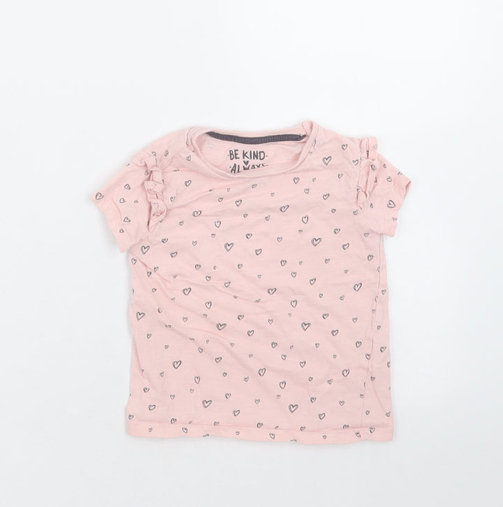 F&F Girls Pink Geometric Cotton Basic T-Shirt Size 12-18 Months Crew Neck Pullover - Heart pattern