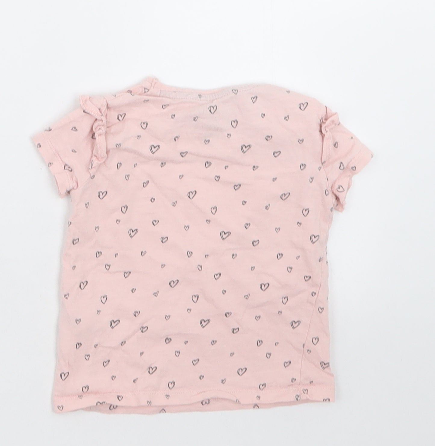 F&F Girls Pink Geometric Cotton Basic T-Shirt Size 12-18 Months Crew Neck Pullover - Heart pattern