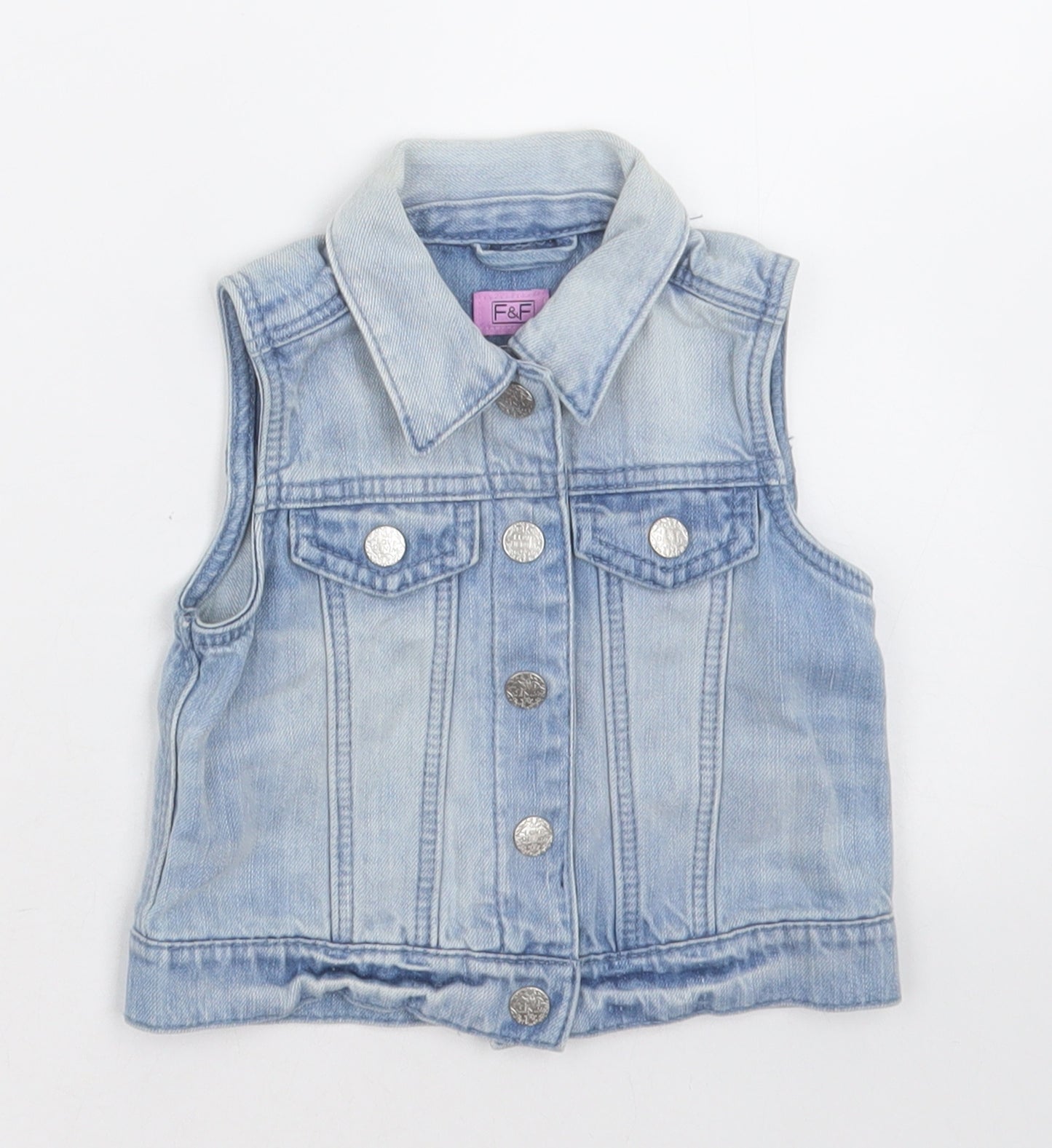F&F Girls Blue   Gilet Jacket Size 18-24 Months   Button