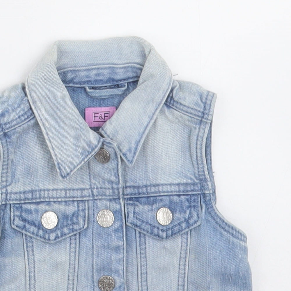 F&F Girls Blue   Gilet Jacket Size 18-24 Months   Button