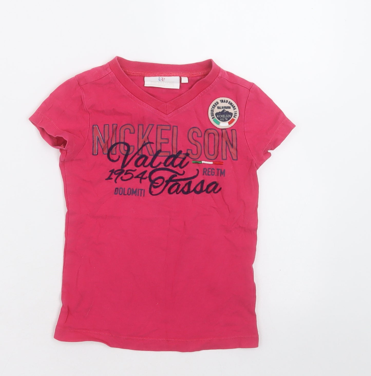 Nickelson Girls Pink  Cotton Basic T-Shirt Size 4 Years V-Neck Pullover