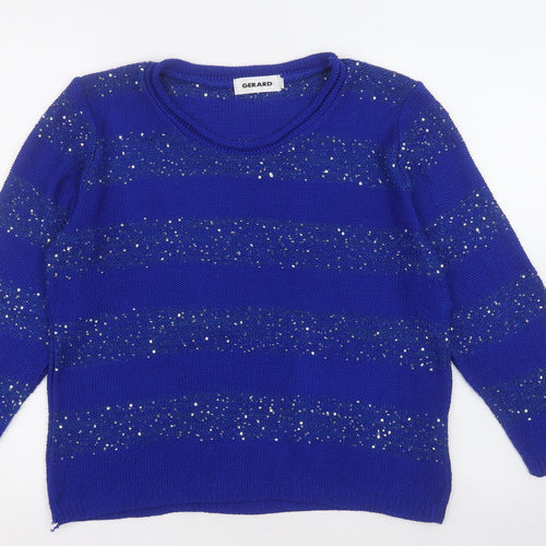 Gerard Womens Blue Crew Neck Striped  Pullover Jumper Size L