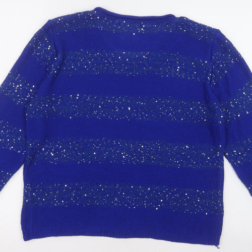 Gerard Womens Blue Crew Neck Striped  Pullover Jumper Size L