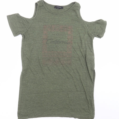 Atmosphere Womens Green  Viscose Basic T-Shirt Size 8 Crew Neck - cold shoulder