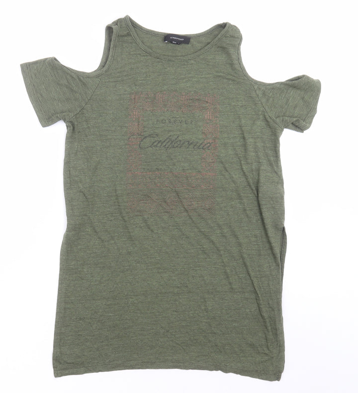 Atmosphere Womens Green  Viscose Basic T-Shirt Size 8 Crew Neck - cold shoulder