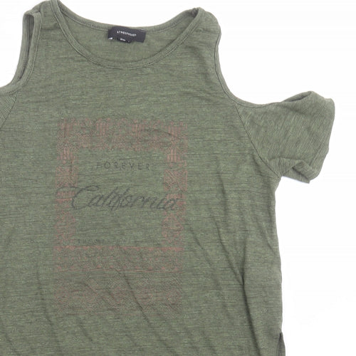 Atmosphere Womens Green  Viscose Basic T-Shirt Size 8 Crew Neck - cold shoulder