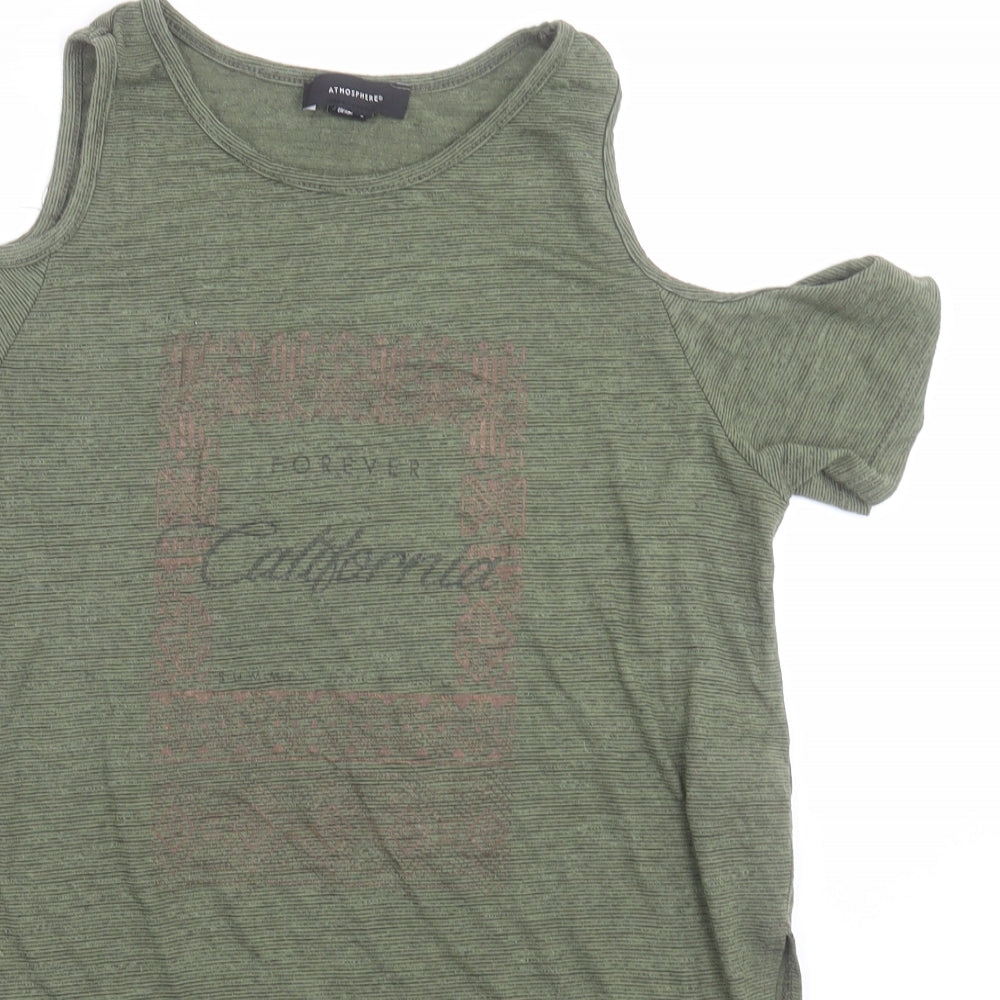 Atmosphere Womens Green  Viscose Basic T-Shirt Size 8 Crew Neck - cold shoulder
