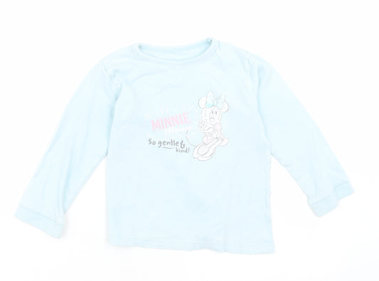 Front view of George girls’ blue cotton basic casual, size 12-18, months crew neck pullover - minnie mouse