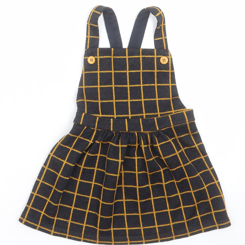 George Girls Black Check Acrylic Pinafore/Dungaree Dress  Size 2 Years  Square Neck Button