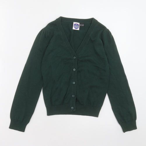 Smart Start Girls Green V-Neck  Cotton Cardigan Jumper Size 6-7 Years  Button - schoolwear