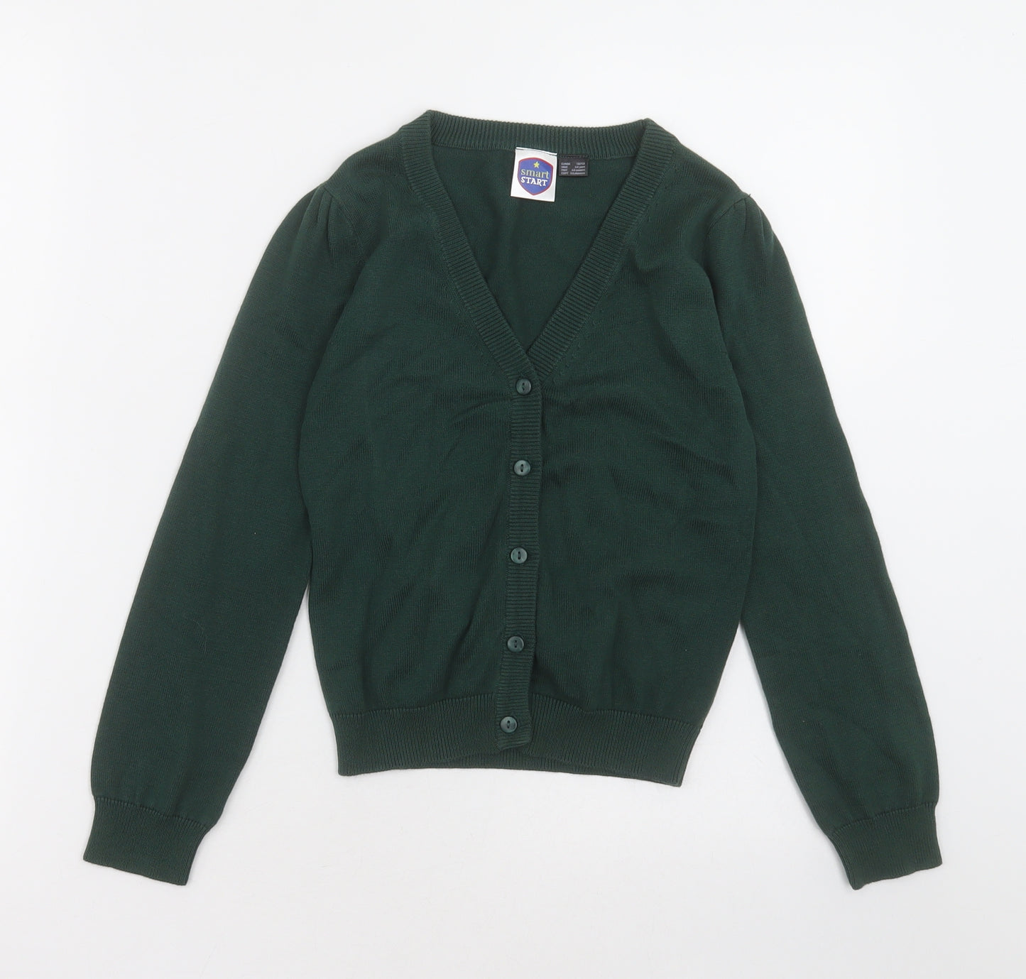 Smart Start Girls Green V-Neck  Cotton Cardigan Jumper Size 6-7 Years  Button - schoolwear